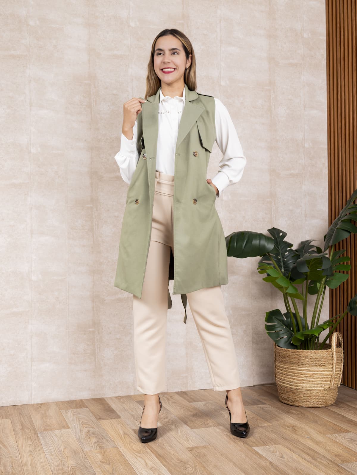 Gabardina sin mangas en drill-Estilo sofisticado para cada estación/talla standar y L