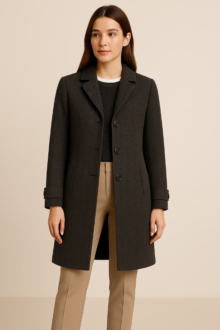 Saco en paño spiga-corte estilizado y largo medio